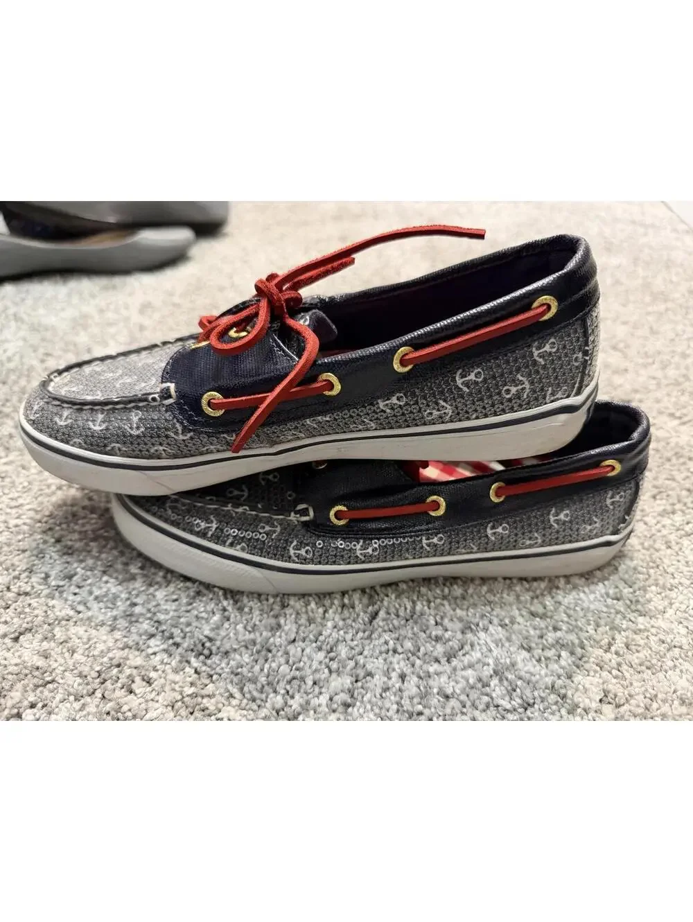 Sperry Top-Sider Navy White Anchor Print Boat Shoes Size 7
